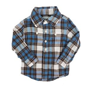 Peek Little Peanut Plaid Button Down Shirt Brown Blue Size 6-12 Months